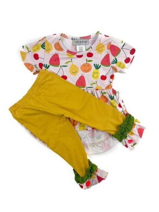 Little Jo Lemon Other - Little Jo Lemon Toddler Girls 2T Yellow Ruffle Leggings & Fruit Print Tunic Set